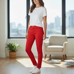Rebecca Minkoff Thompson Twill Mid Rise Skinny Jeans Red Size 28 Holiday Cotton